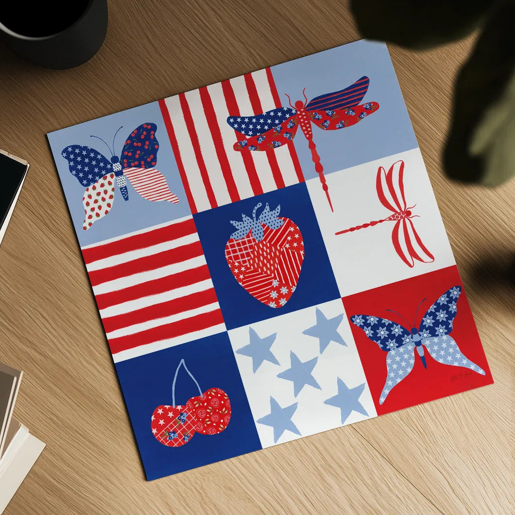 Berry Americana II by Yvette St. Amant. Shown as a detailed flat fine art print, highlighting archival giclee quality. Available as an archival giclee rolled canvas, fine art paper, or poster print. SKU 97651a.