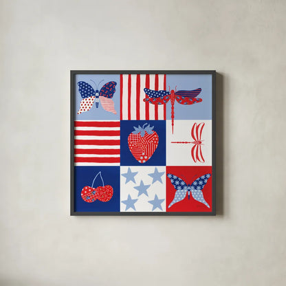 Berry Americana II by Yvette St. Amant. Shown in a sleek black glass frame for a contemporary gallery look. Available as an archival giclee rolled canvas, fine art paper, or poster print. SKU 97651a.