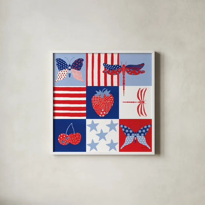 Berry Americana II by Yvette St. Amant. Shown in a crisp white glass frame for a clean and minimalist style. Available as an archival giclee rolled canvas, fine art paper, or poster print. SKU 97651a.