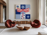 Berry Americana V by Yvette St. Amant. Shown as extra-large giant wall art in a modern living room. Available as an archival giclee rolled canvas, fine art paper, or poster print. SKU 97654a.