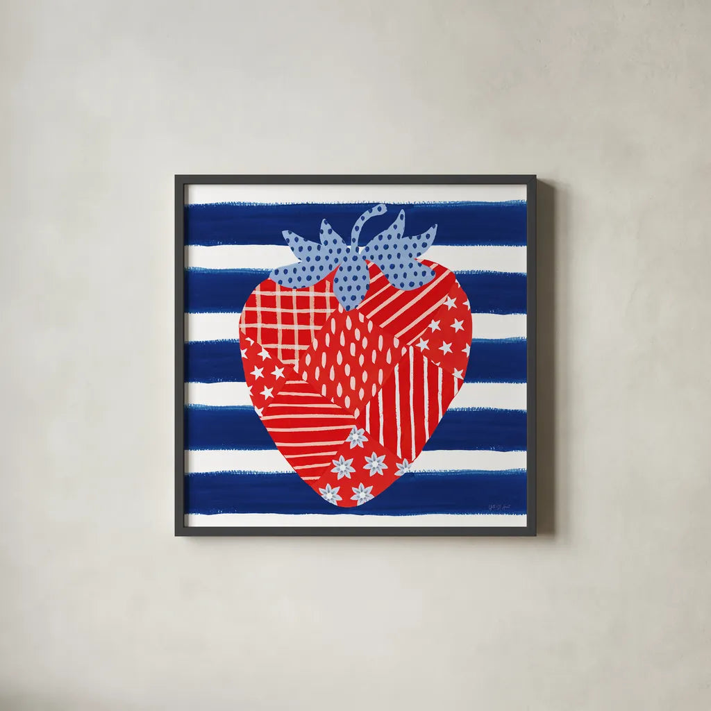 Berry Americana VII by Yvette St. Amant. Shown in a sleek black glass frame for a contemporary gallery look. Available as an archival giclee rolled canvas, fine art paper, or poster print. SKU 97656a.