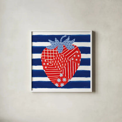 Berry Americana VII by Yvette St. Amant. Shown in a crisp white glass frame for a clean and minimalist style. Available as an archival giclee rolled canvas, fine art paper, or poster print. SKU 97656a.