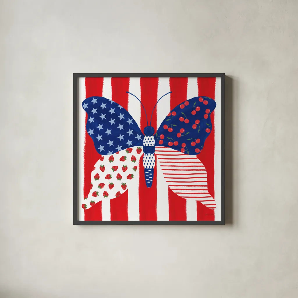 Berry Americana VIII by Yvette St. Amant. Shown in a sleek black glass frame for a contemporary gallery look. Available as an archival giclee rolled canvas, fine art paper, or poster print. SKU 97657a.