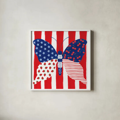 Berry Americana VIII by Yvette St. Amant. Shown in a crisp white glass frame for a clean and minimalist style. Available as an archival giclee rolled canvas, fine art paper, or poster print. SKU 97657a.