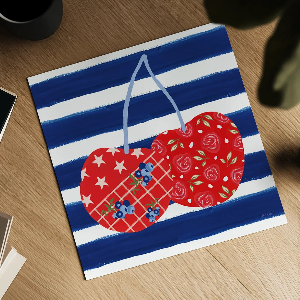 Berry Americana X by Yvette St. Amant. Shown as a detailed flat fine art print, highlighting archival giclee quality. Available as an archival giclee rolled canvas, fine art paper, or poster print. SKU 97659a.