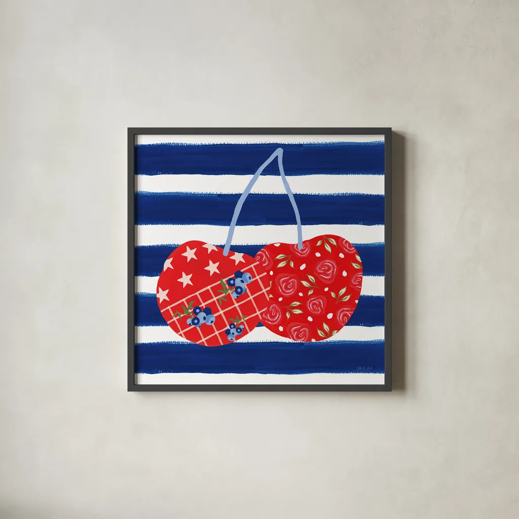 Berry Americana X by Yvette St. Amant. Shown in a sleek black glass frame for a contemporary gallery look. Available as an archival giclee rolled canvas, fine art paper, or poster print. SKU 97659a.