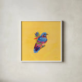 Birds of Paradise I by Yvette St. Amant. Shown in a crisp white glass frame for a clean and minimalist style. Available as an archival giclee rolled canvas, fine art paper, or poster print. SKU 92314a.