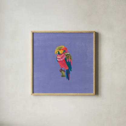 Birds of Paradise II by Yvette St. Amant. Shown in a natural wood glass frame for a timeless modern aesthetic. Available as an archival giclee rolled canvas, fine art paper, or poster print. SKU 92315a.