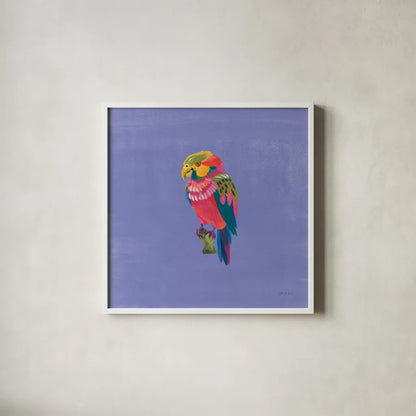 Birds of Paradise II by Yvette St. Amant. Shown in a crisp white glass frame for a clean and minimalist style. Available as an archival giclee rolled canvas, fine art paper, or poster print. SKU 92315a.