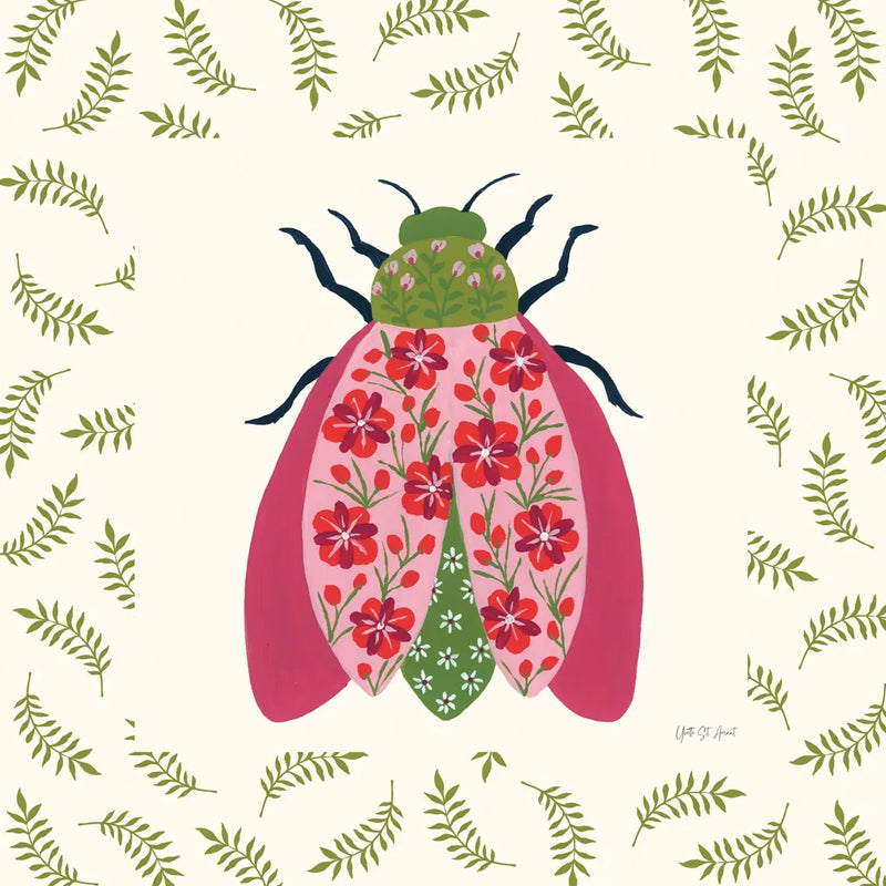Blooming Beetle II Border by Yvette St. Amant. SKU 95813a. Archival Giclee Fine art print for wall decor.