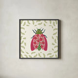 Blooming Beetle II Border by Yvette St. Amant. Shown in a sleek black glass frame for a contemporary gallery look. Available as an archival giclee rolled canvas, fine art paper, or poster print. SKU 95813a.