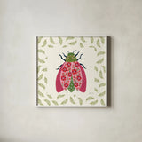 Blooming Beetle II Border by Yvette St. Amant. Shown in a crisp white glass frame for a clean and minimalist style. Available as an archival giclee rolled canvas, fine art paper, or poster print. SKU 95813a.