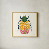 Blooming Beetle IV by Yvette St. Amant. Shown in a natural wood glass frame for a timeless modern aesthetic. Available as an archival giclee rolled canvas, fine art paper, or poster print. SKU 90898a.