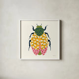 Blooming Beetle IV by Yvette St. Amant. Shown in a crisp white glass frame for a clean and minimalist style. Available as an archival giclee rolled canvas, fine art paper, or poster print. SKU 90898a.