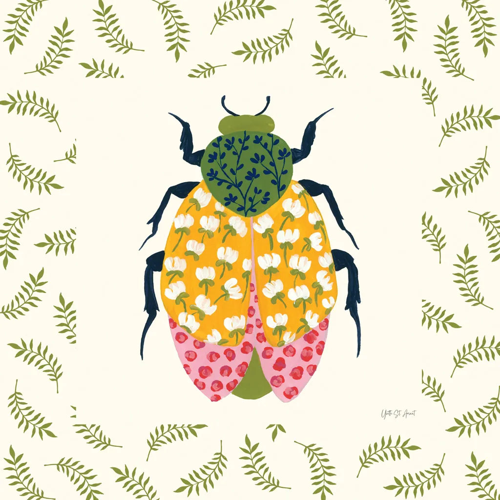 Blooming Beetle IV Border by Yvette St. Amant. SKU 95814a. Archival Giclee Fine art print for wall decor.