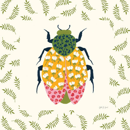 Blooming Beetle IV Border by Yvette St. Amant. SKU 95814a. Archival Giclee Fine art print for wall decor.