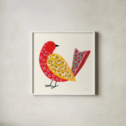Blooming Bird I by Yvette St. Amant. Shown in a crisp white glass frame for a clean and minimalist style. Available as an archival giclee rolled canvas, fine art paper, or poster print. SKU 92585a.