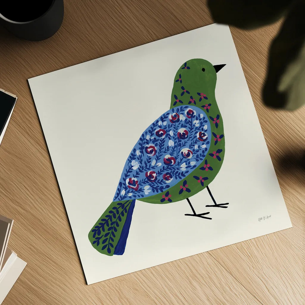 Blooming Bird III by Yvette St. Amant. Shown as a detailed flat fine art print, highlighting archival giclee quality. Available as an archival giclee rolled canvas, fine art paper, or poster print. SKU 92587a.
