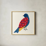 Blooming Bird IV by Yvette St. Amant. Shown in a natural wood glass frame for a timeless modern aesthetic. Available as an archival giclee rolled canvas, fine art paper, or poster print. SKU 92588a.