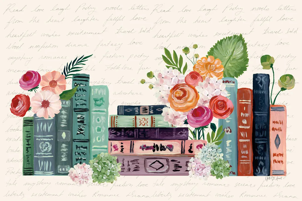 Blooming Books I by Yvette St. Amant. SKU 98056i. Archival Giclee Fine art print for wall decor.