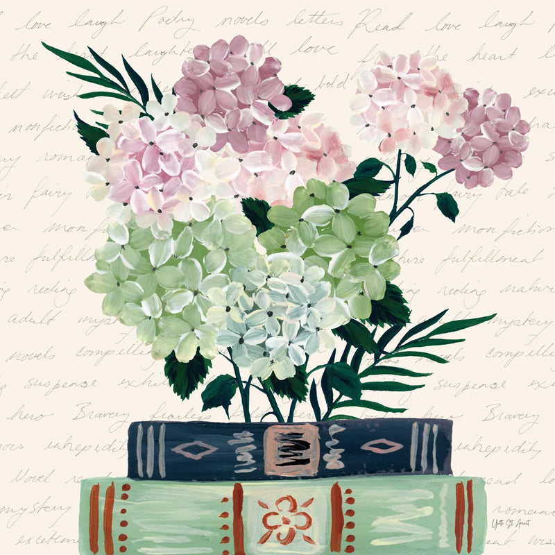 Blooming Books II by Yvette St. Amant. SKU 98057a. Archival Giclee Fine art print for wall decor.