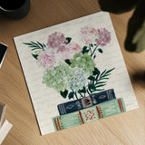 Blooming Books II by Yvette St. Amant. Shown as a detailed flat fine art print, highlighting archival giclee quality. Available as an archival giclee rolled canvas, fine art paper, or poster print. SKU 98057a.