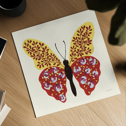 Blooming Butterfly I Vintage by Yvette St. Amant. Shown as a detailed flat fine art print, highlighting archival giclee quality. Available as an archival giclee rolled canvas, fine art paper, or poster print. SKU 96750a.