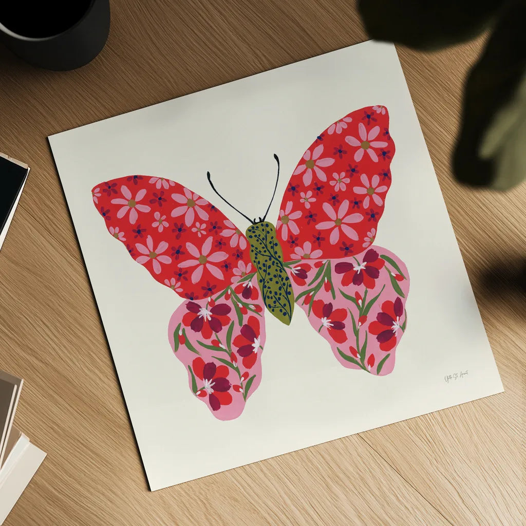 Blooming Butterfly II by Yvette St. Amant. Shown as a detailed flat fine art print, highlighting archival giclee quality. Available as an archival giclee rolled canvas, fine art paper, or poster print. SKU 91173a.
