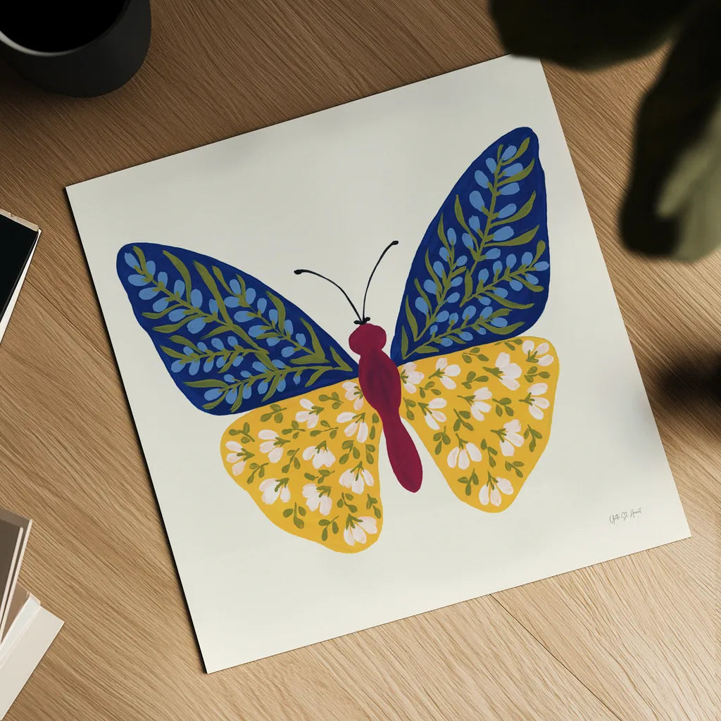 Blooming Butterfly III by Yvette St. Amant. Shown as a detailed flat fine art print, highlighting archival giclee quality. Available as an archival giclee rolled canvas, fine art paper, or poster print. SKU 91174a.