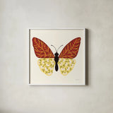 Blooming Butterfly III Vintage by Yvette St. Amant. Shown in a crisp white glass frame for a clean and minimalist style. Available as an archival giclee rolled canvas, fine art paper, or poster print. SKU 96752a.