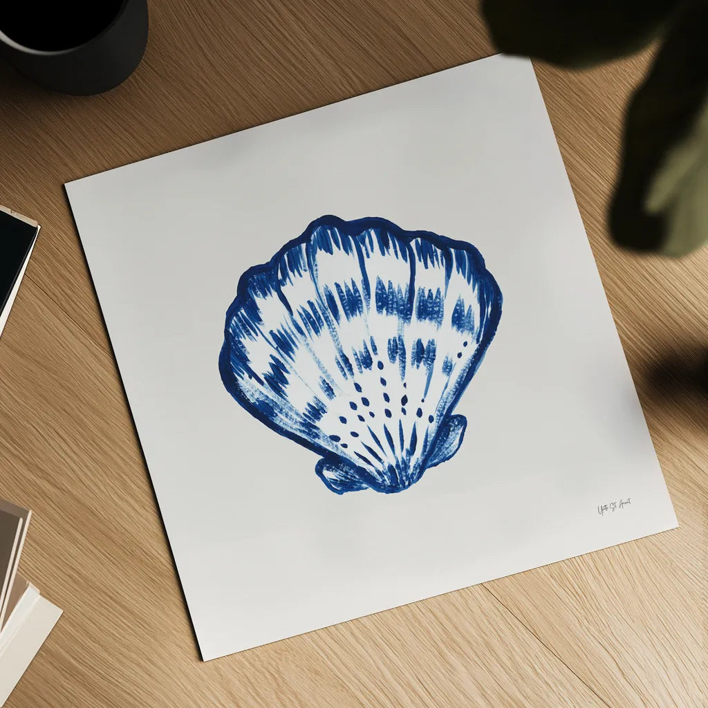 Blue Shell I by Yvette St. Amant. Shown as a detailed flat fine art print, highlighting archival giclee quality. Available as an archival giclee rolled canvas, fine art paper, or poster print. SKU 101197a.