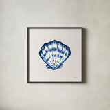 Blue Shell I by Yvette St. Amant. Shown in a sleek black glass frame for a contemporary gallery look. Available as an archival giclee rolled canvas, fine art paper, or poster print. SKU 101197a.