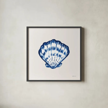 Blue Shell I by Yvette St. Amant. Shown in a sleek black glass frame for a contemporary gallery look. Available as an archival giclee rolled canvas, fine art paper, or poster print. SKU 101197a.