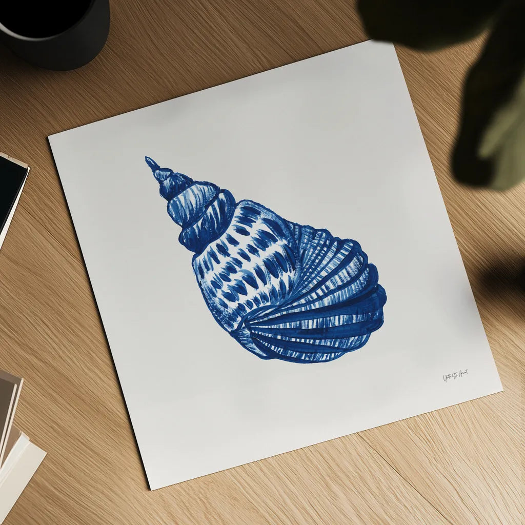 Blue Shell II by Yvette St. Amant. Shown as a detailed flat fine art print, highlighting archival giclee quality. Available as an archival giclee rolled canvas, fine art paper, or poster print. SKU 101198a.