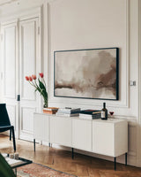 Bluster II Natural by Yvette St. Amant. shown as a framed stretched canvas in a living room above a console. Available as a archival giclee rolled canvas, fine art paper, or poster print. SKU 97972i.