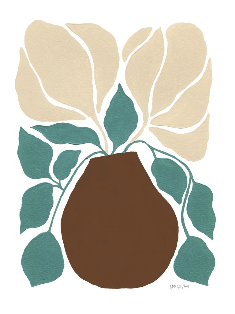 Boho Golden Flowers in Vase I Neutral by Yvette St. Amant