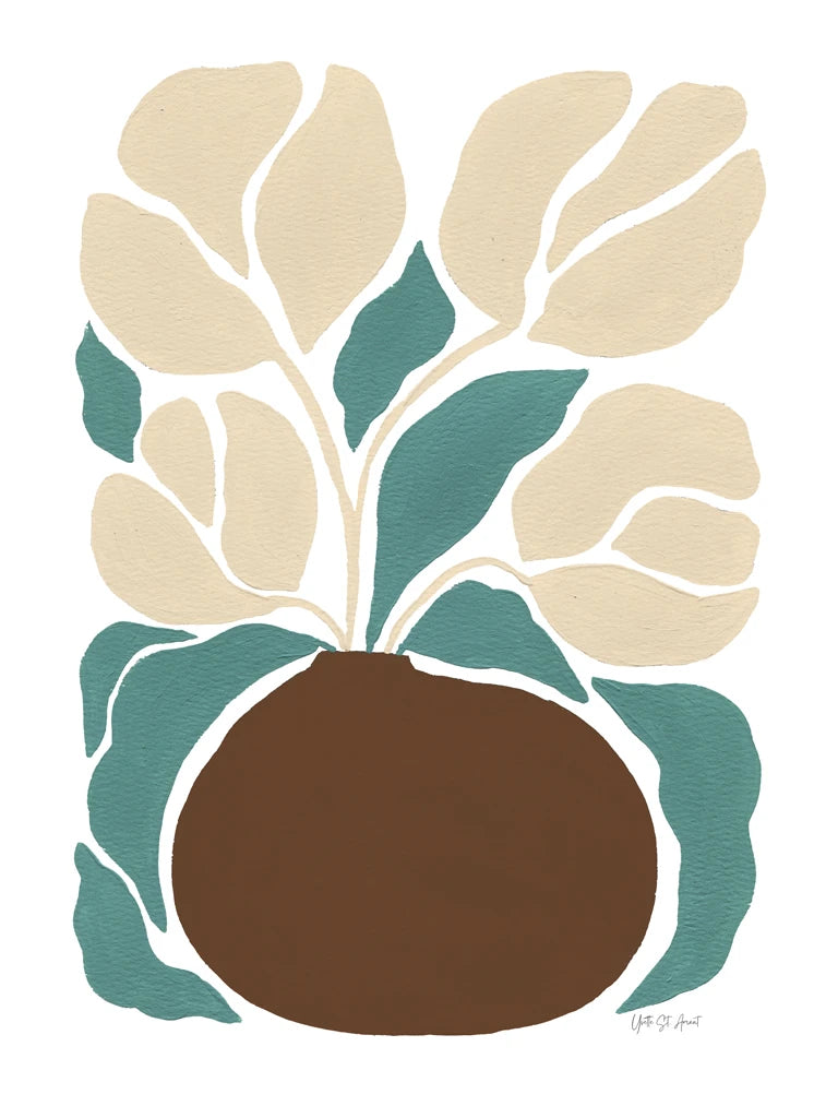 Boho Golden Flowers in Vase II Neutral by Yvette St. Amant