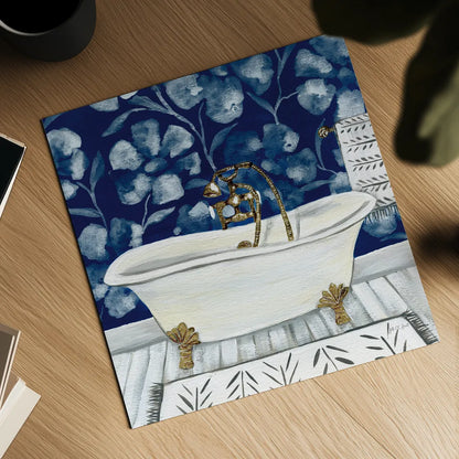 Bold Bathroom I Sq by Yvette St. Amant. Shown as a detailed flat fine art print, highlighting archival giclee quality. Available as an archival giclee rolled canvas, fine art paper, or poster print. SKU 98753a.
