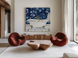 Bold Bathroom I Sq by Yvette St. Amant. Shown as extra-large giant wall art in a modern living room. Available as an archival giclee rolled canvas, fine art paper, or poster print. SKU 98753a.