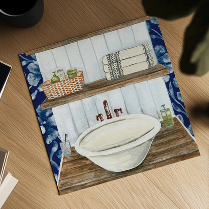 Bold Bathroom II Sq by Yvette St. Amant. Shown as a detailed flat fine art print, highlighting archival giclee quality. Available as an archival giclee rolled canvas, fine art paper, or poster print. SKU 98754a.