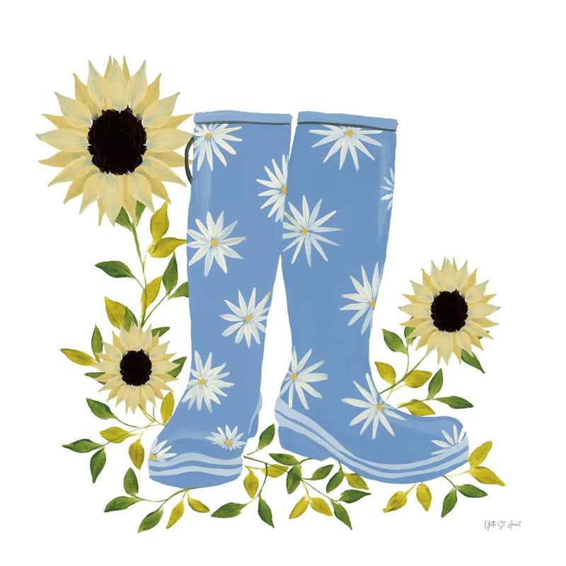 Boots with Sunflowers by Yvette St. Amant. SKU 101177a. Archival Giclee Fine art print for wall decor.