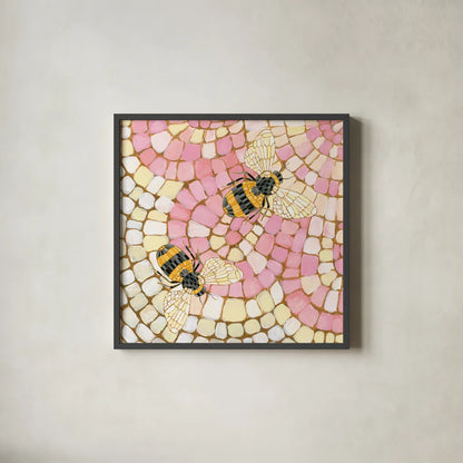 Botanical Mosaic III by Yvette St. Amant. Shown in a sleek black glass frame for a contemporary gallery look. Available as an archival giclee rolled canvas, fine art paper, or poster print. SKU 96217a.