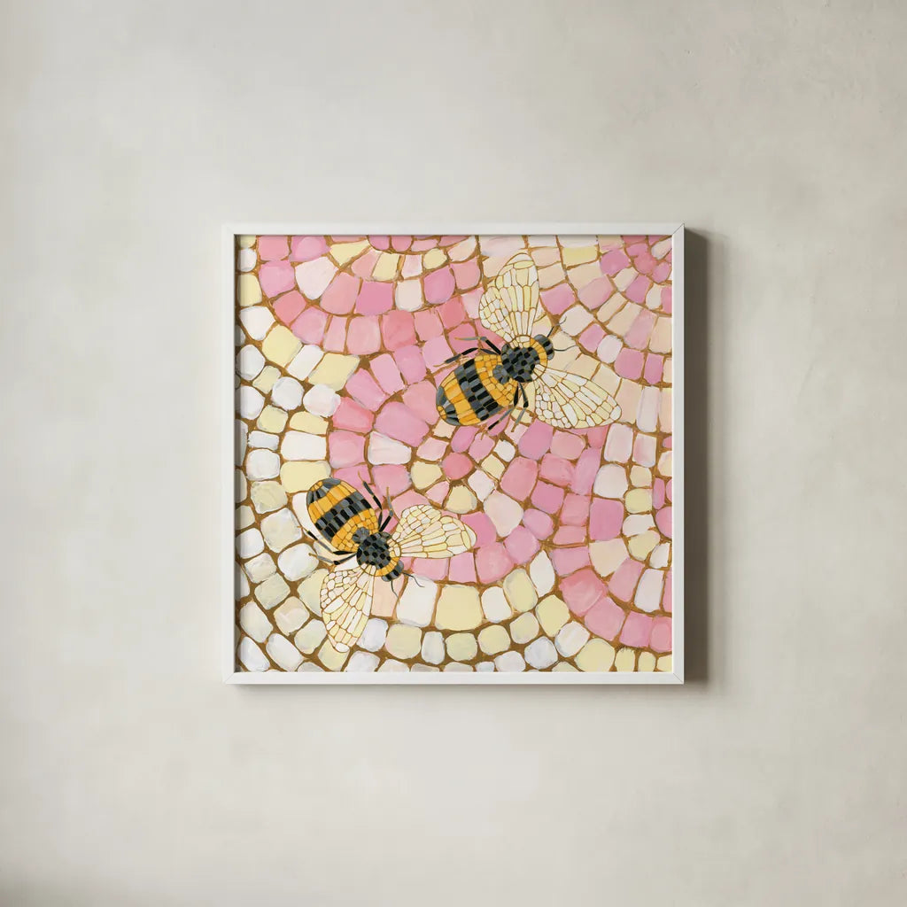 Botanical Mosaic III by Yvette St. Amant. Shown in a crisp white glass frame for a clean and minimalist style. Available as an archival giclee rolled canvas, fine art paper, or poster print. SKU 96217a.