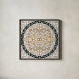 Botanical Mosaic IX by Yvette St. Amant. Shown in a sleek black glass frame for a contemporary gallery look. Available as an archival giclee rolled canvas, fine art paper, or poster print. SKU 96223a.