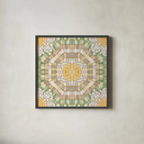 Botanical Mosaic VII by Yvette St. Amant. Shown in a sleek black glass frame for a contemporary gallery look. Available as an archival giclee rolled canvas, fine art paper, or poster print. SKU 96221a.