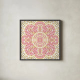 Botanical Mosaic VIII by Yvette St. Amant. Shown in a sleek black glass frame for a contemporary gallery look. Available as an archival giclee rolled canvas, fine art paper, or poster print. SKU 96222a.