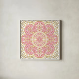 Botanical Mosaic VIII by Yvette St. Amant. Shown in a crisp white glass frame for a clean and minimalist style. Available as an archival giclee rolled canvas, fine art paper, or poster print. SKU 96222a.