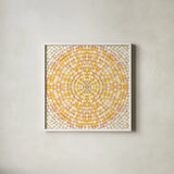 Botanical Mosaic X by Yvette St. Amant. Shown in a crisp white glass frame for a clean and minimalist style. Available as an archival giclee rolled canvas, fine art paper, or poster print. SKU 96224a.