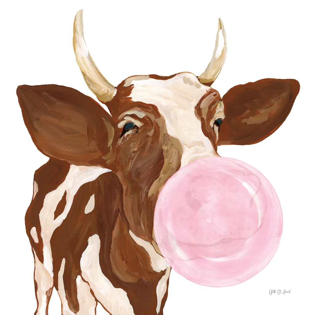 Bubblegum Cow by Yvette St. Amant. SKU 91464a. Archival Giclee Fine art print for wall decor.