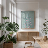 Candy Store Christmas Tree by Yvette St. Amant. shown as a print in a natural wood frame in a dining room. Available as a archival giclee rolled canvas, fine art paper, or poster print. SKU 94141h.